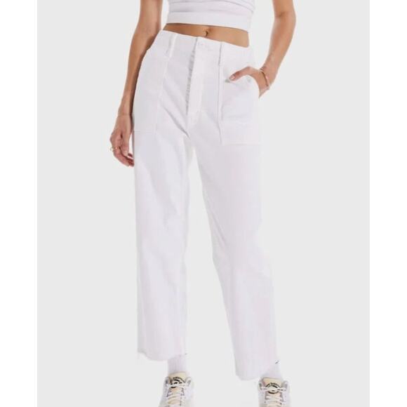 MOTHER White Patch Pocket Private Ankle Fray High Rise Stretch Flood Size 31 12 - Picture 1 of 12